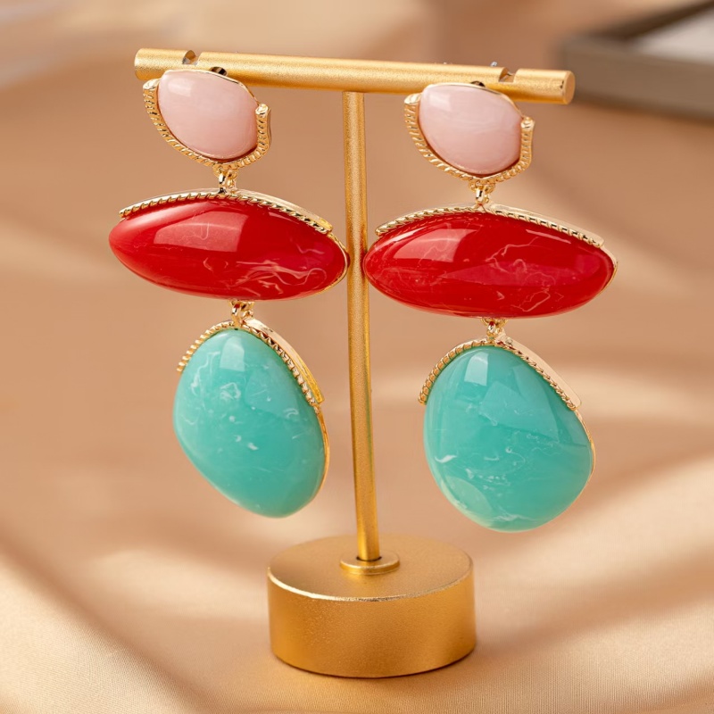 Vintage Fashion Events - Elegant Long Alloy Multicolor Resin Earrings