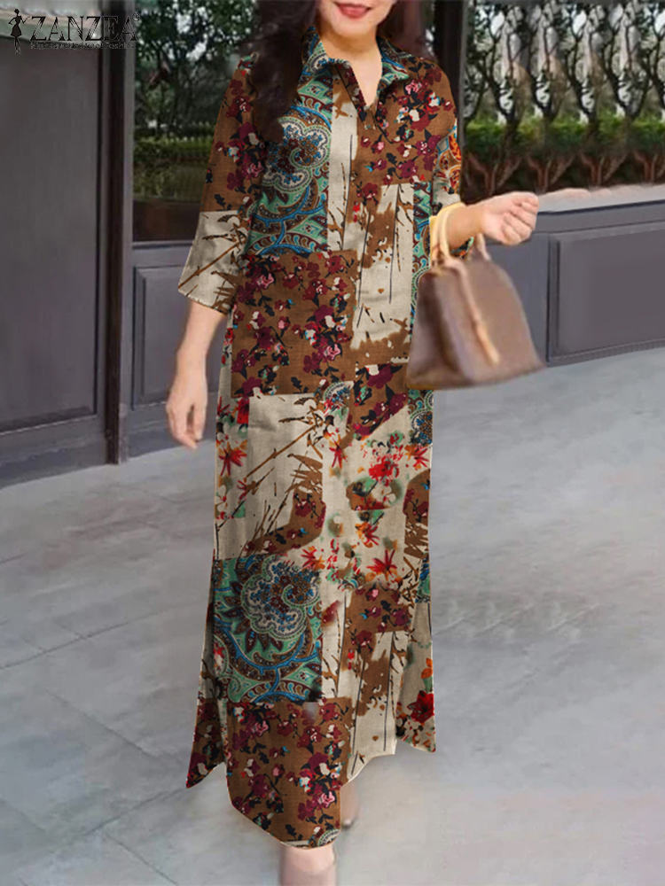 Vintage Fashion Fabrics - ZANZEA Women Auutmn Dresses Vintage Spring