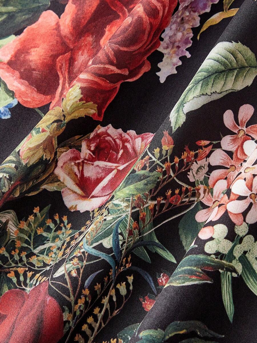 Vintage Fashion Patterns - Elegant Floral Print Spaghetti Strap Dress