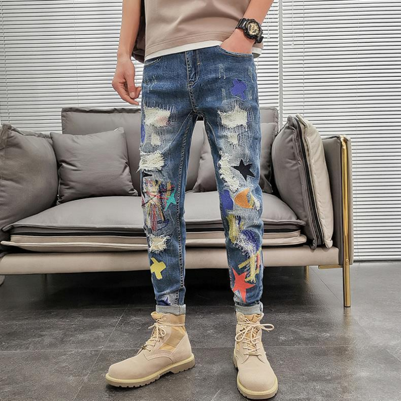 Retro Vintage Korean Fashion - Graphic Men's Jeans Tapered Man Cowboy