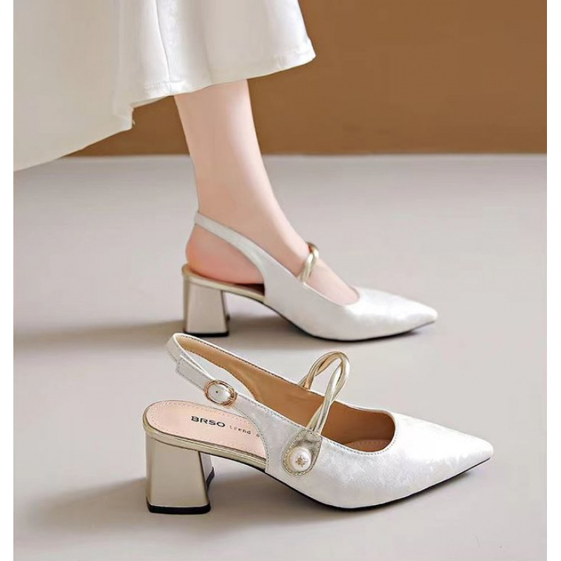 Vintage Fashion Women - New Chinese-style elegant satin pointed-toe backless