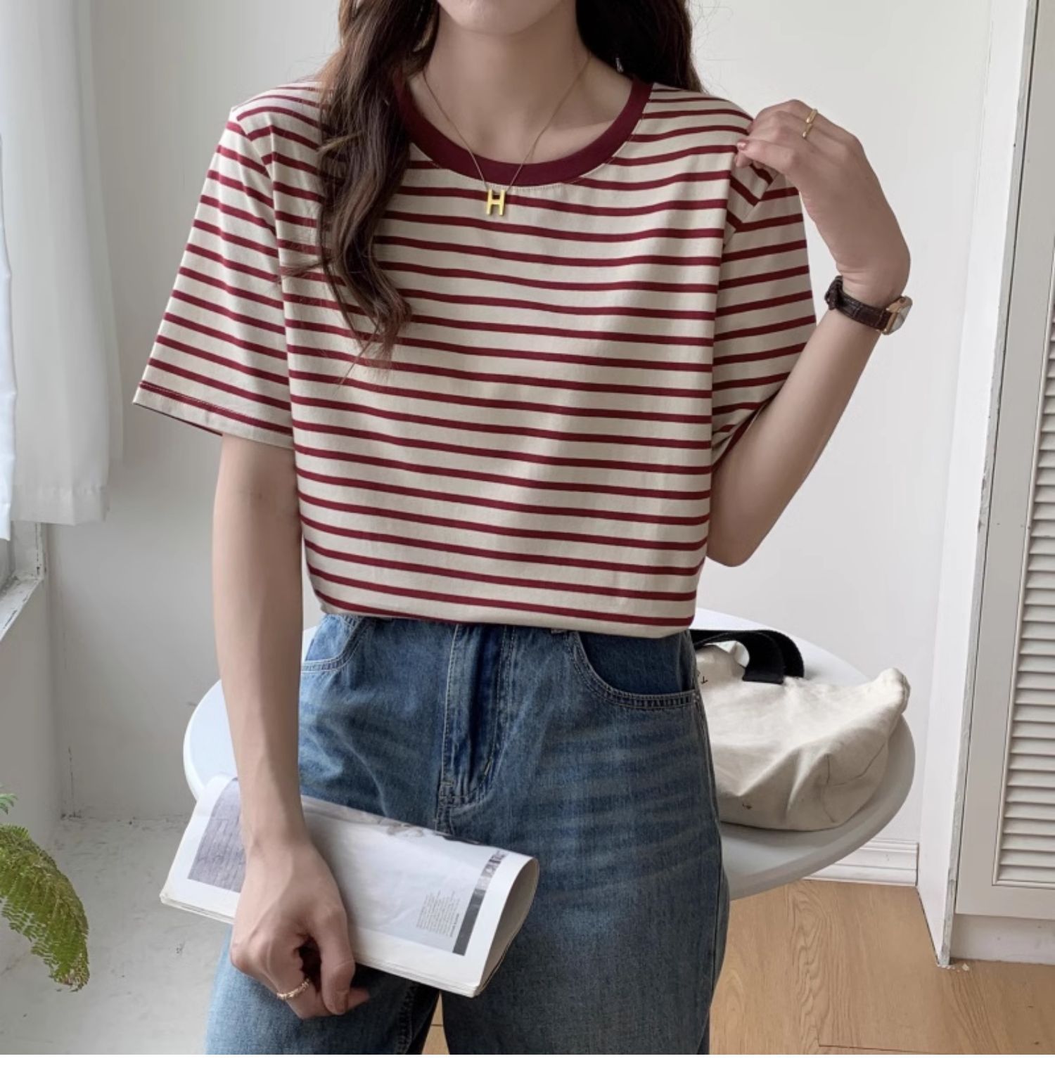 Vintage Striped T-shirt Women  – обзор и цена Retro Vintage Korean Fashion