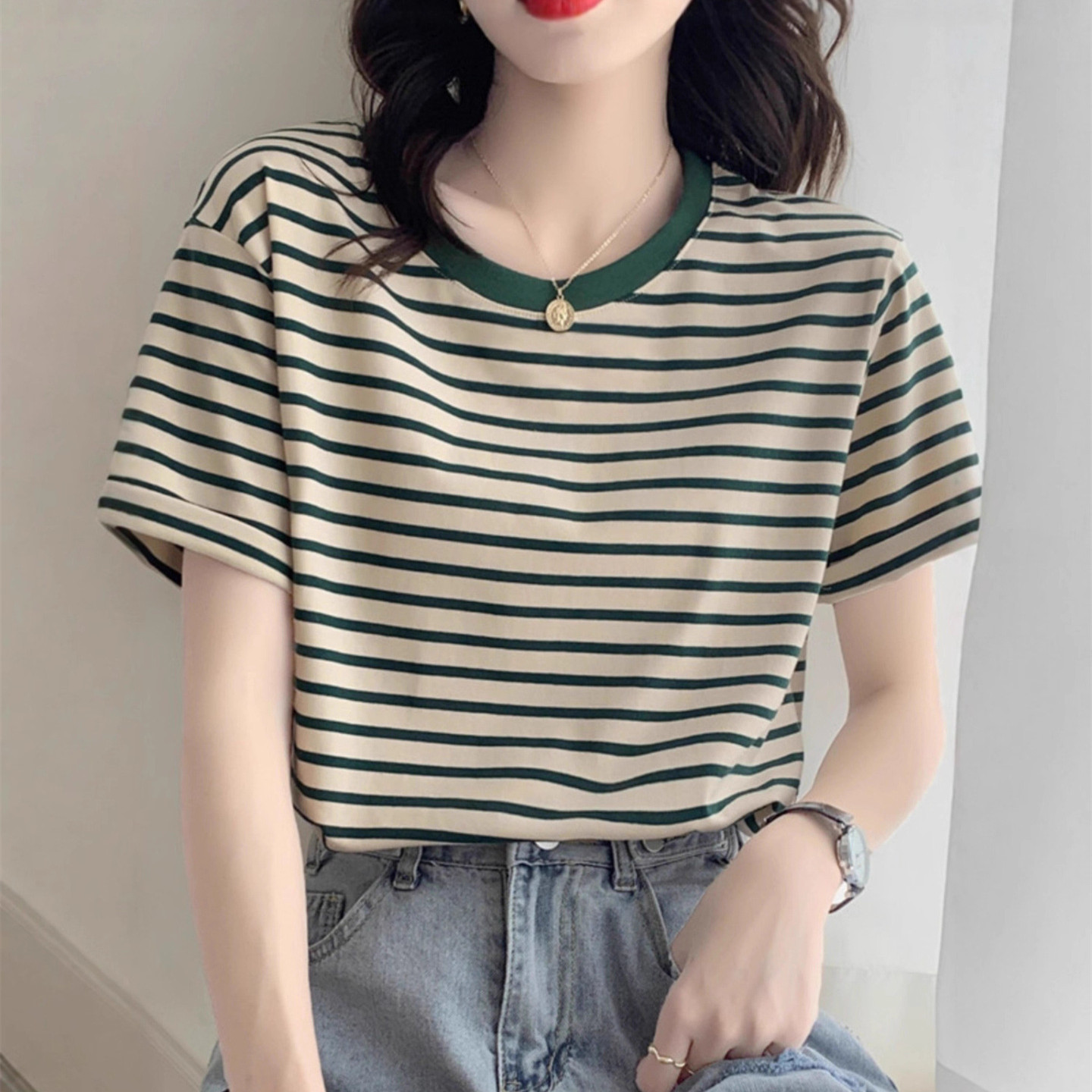 Vintage Striped T-shirt Women  – обзор и цена Retro Vintage Korean Fashion