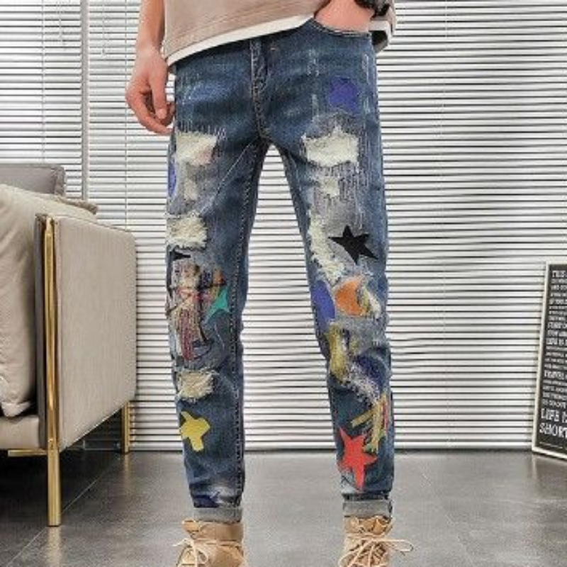 Graphic Men's Jeans Tapered Ma – обзор и цена Retro Vintage Korean Fashion