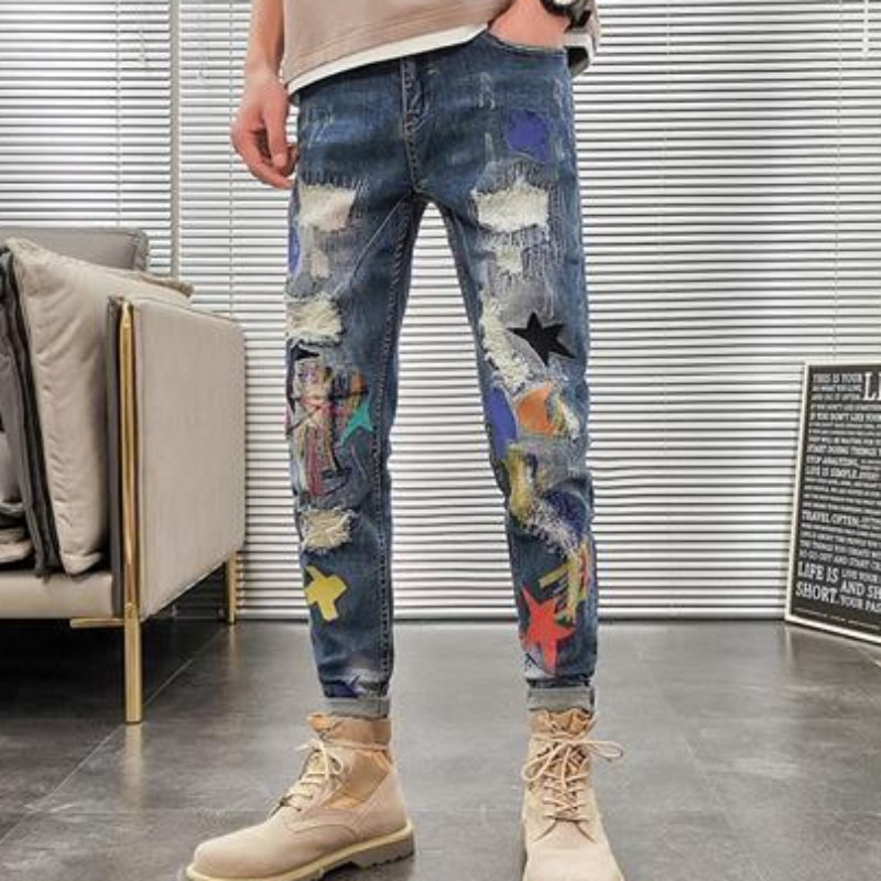 Graphic Men's Jeans Tapered Ma – обзор и цена Retro Vintage Korean Fashion