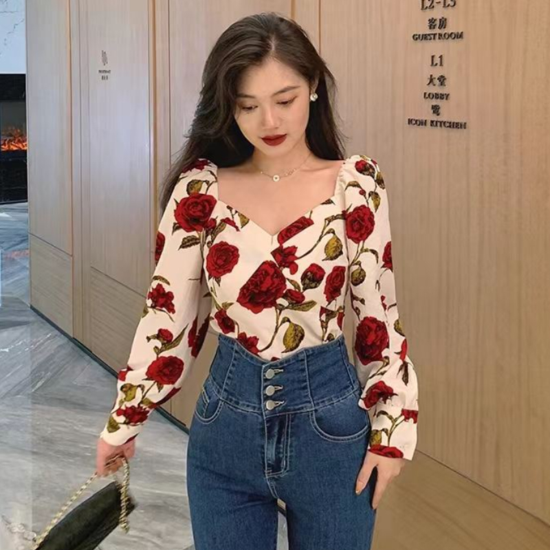 S-3XL Rose Blouses for Women S – обзор и цена Retro Vintage Korean Fashion