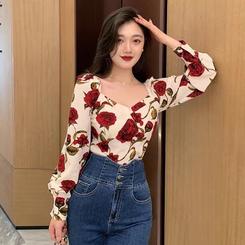 S-3XL Rose Blouses for Women S – обзор и цена Retro Vintage Korean Fashion